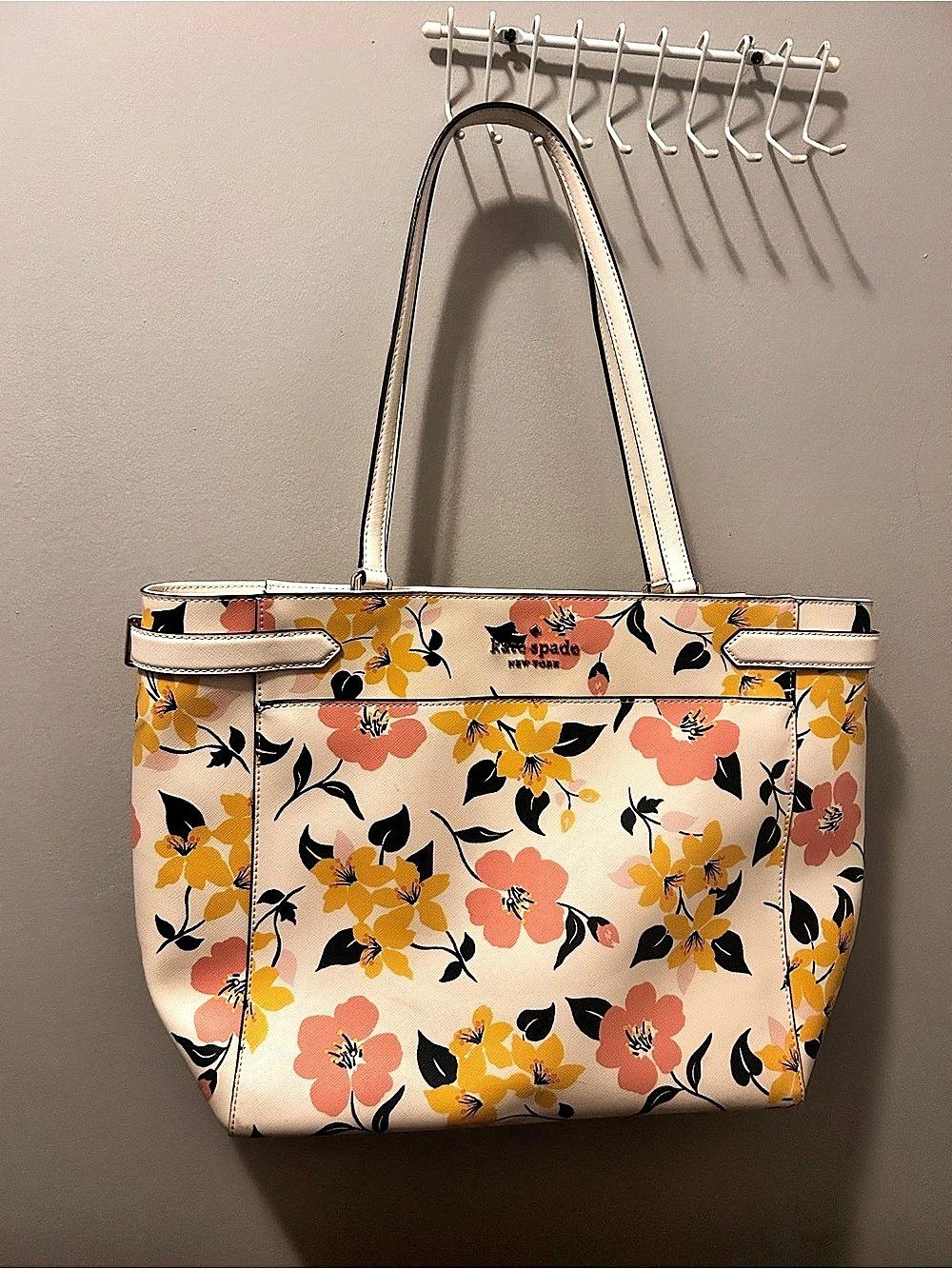 Kate Spade Floral Tote in White & Yellow Like New